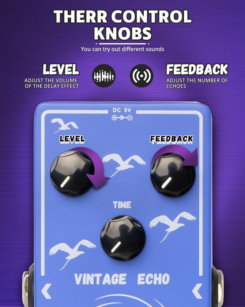 STRICH VINTAGE ECHO Analog Delay Guitar Pedal, Vintage Delay Effect Pedal, True Bypass for Electric Guitar, Blue - Image 5